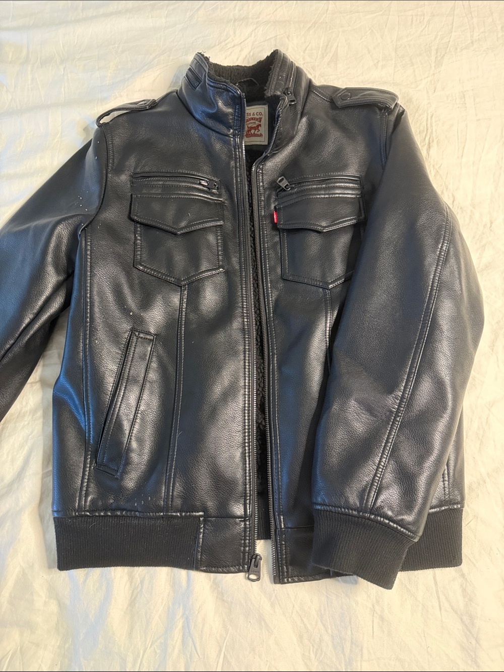 Men's Levi Strauss Black Faux Leather Bomber Jacket